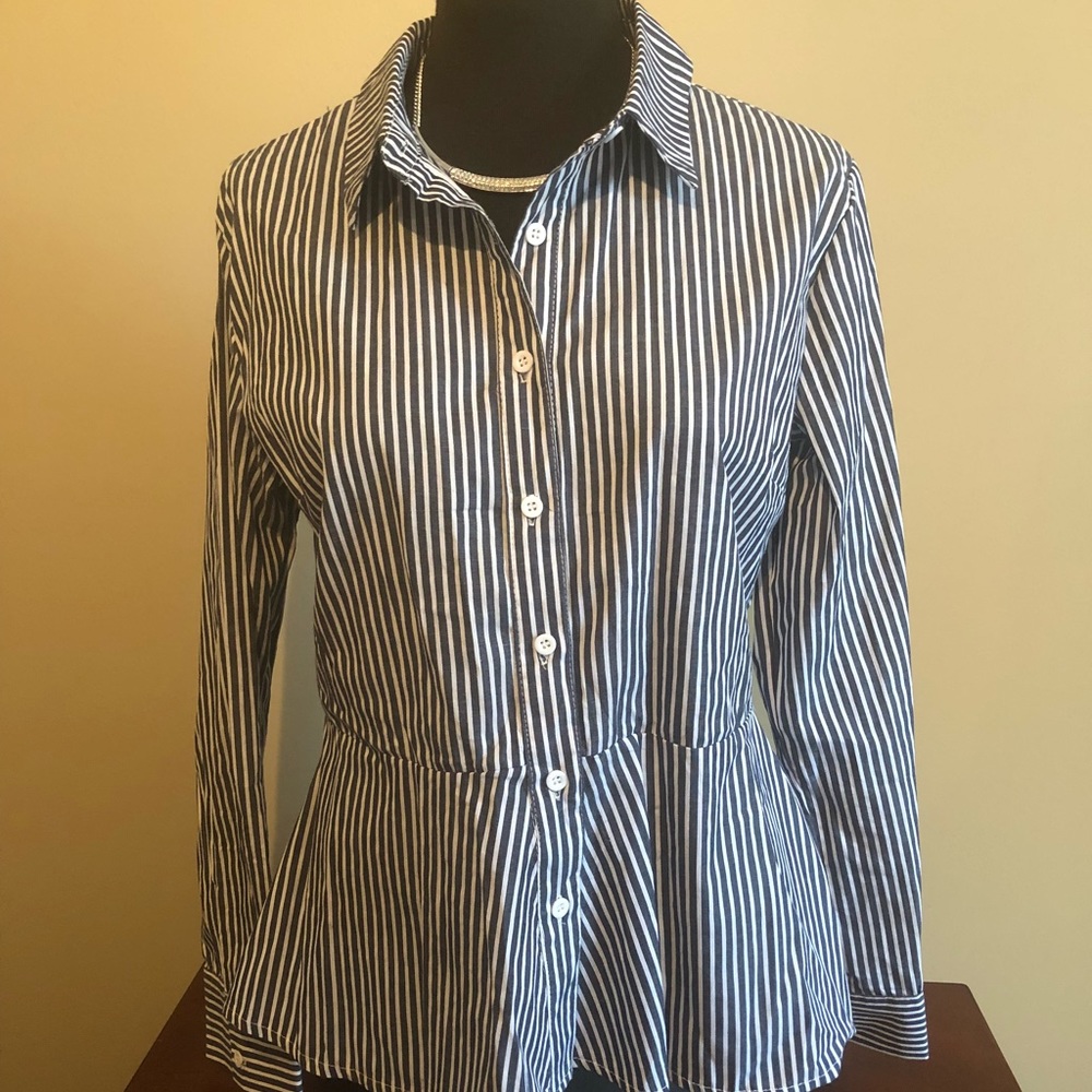 Blue and white striped work shirt.